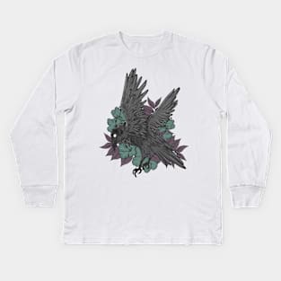 Crow and flowers Kids Long Sleeve T-Shirt